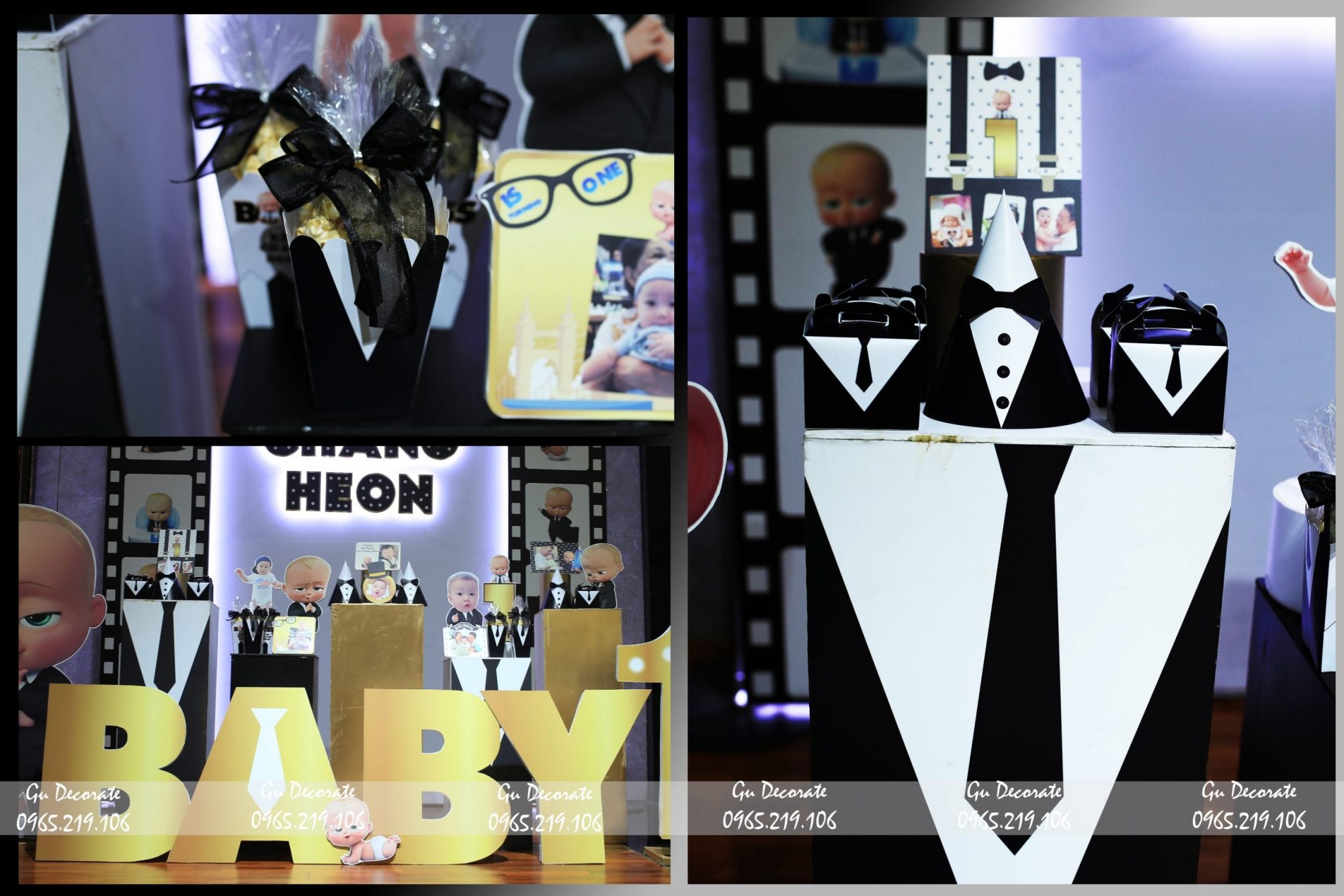 Background với tone màu trầm và những vật trang trí tạo hình của bộ đồ vest cực kỳ đáng yêu